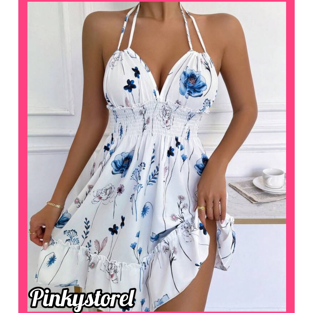 White Floral Halter Dress - Picture 5 of 6